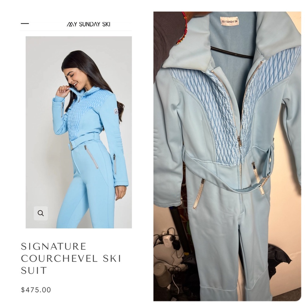 NWOT Powder Blue Quilted Ski Jumpsuit with Belted Waist